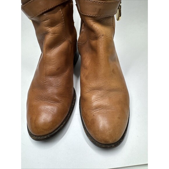 MICHAEL KORS sz 8 Camel Brown Leather Mid-Calf Leather Riding Boots MK charm - Picture 10 of 10